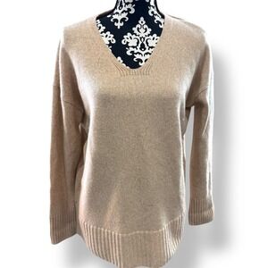 Lafayette 148 Womens M‎ Beige Pink Metallic Sequin Cashmere/Silk Sweater